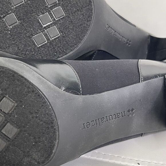 Naturalizer Heeled Loafers Pumps Sz 8.5 Black Leather Block Heels Office Classic - Picture 13 of 16